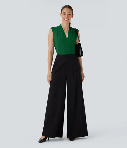 V Neck Sleeveless Work Blouse