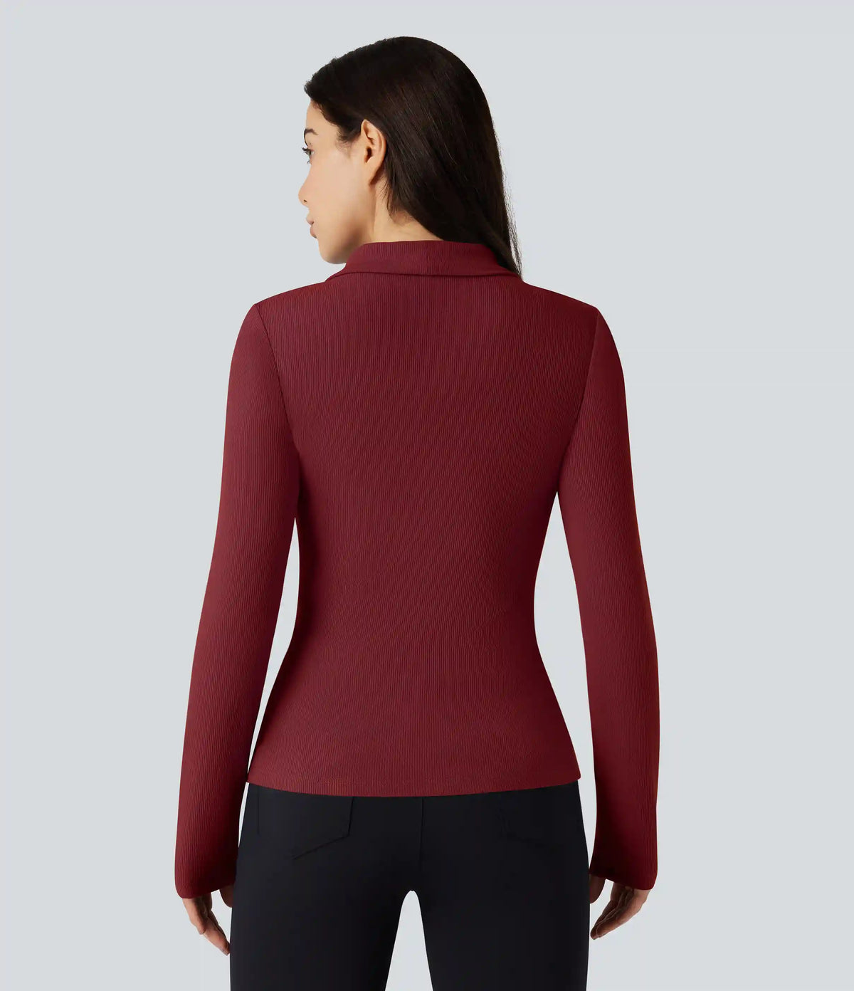 Ribbed Knit V-neck Crossover Long Sleeve Work Top