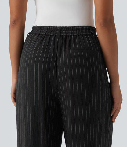 High Waisted Stripes Work Baggy Pants with Pockets