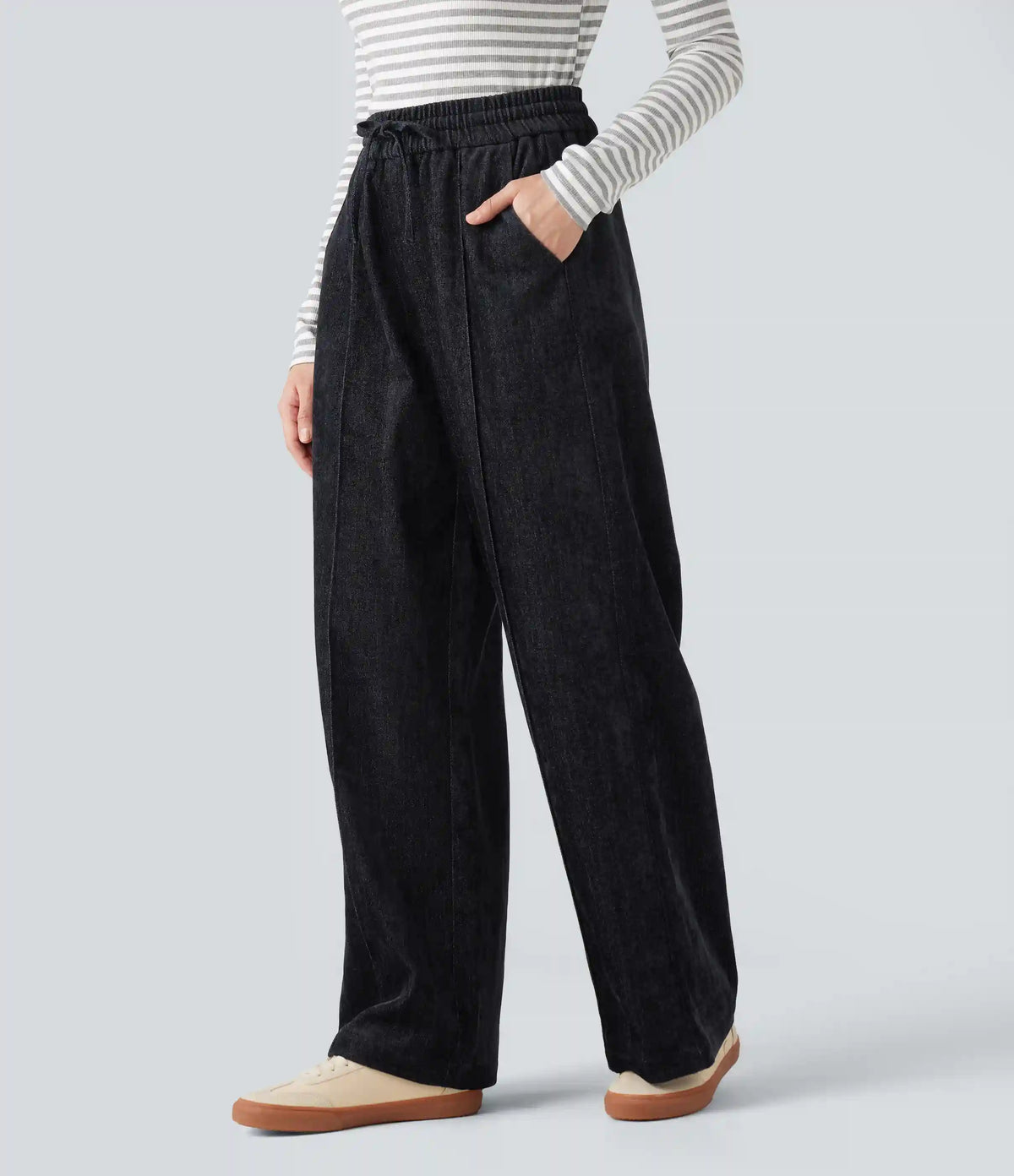 High Waisted Drawstring Baggy Casual Pants with Pockets