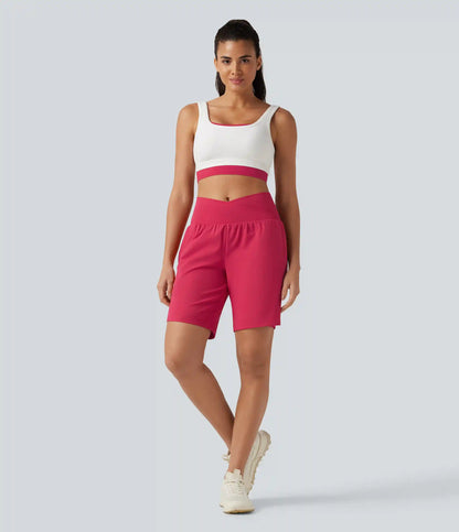 SoftlyZero™ Airy Crossover High Waisted 2-in-1 InstantCool Yoga Shorts 9'' with Pockets