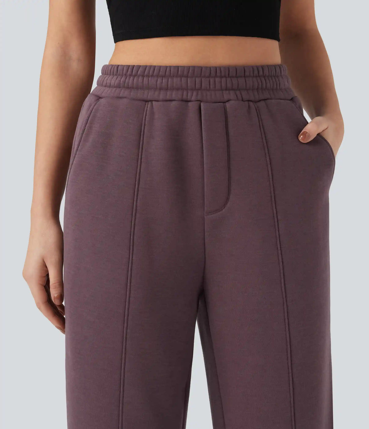 High Waisted Drawstring Straight Leg Fleece Casual Cotton Pants with Pockets