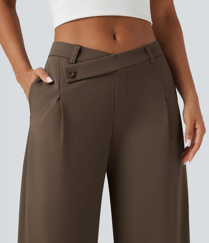 Halara Flex™ DayStretch Asymmetric Mid Rise Barrel Leg Work Pants with Pockets