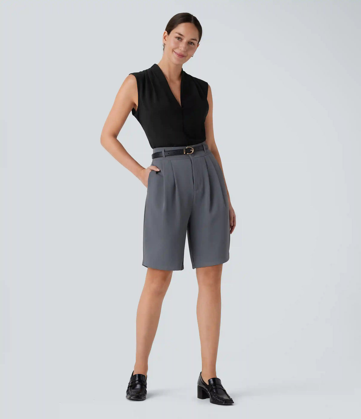 V Neck Sleeveless Work Blouse