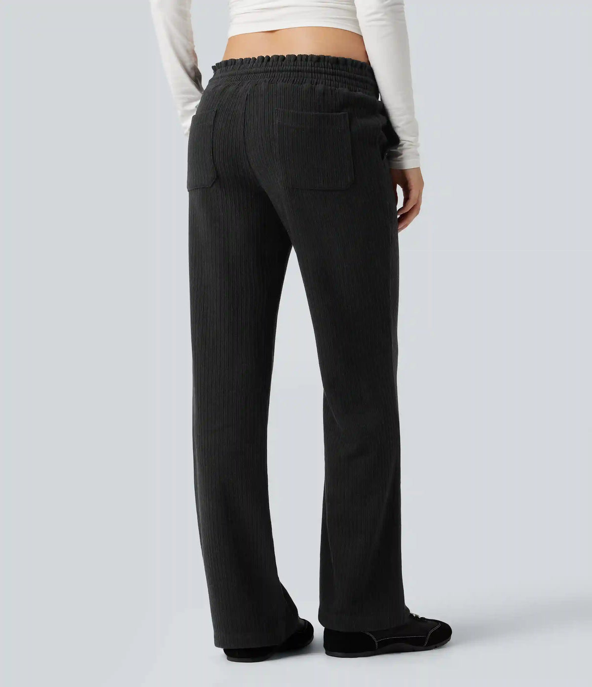 Ribbed Knit Low Rise Drawstring Casual Bootcut Pants with Pockets