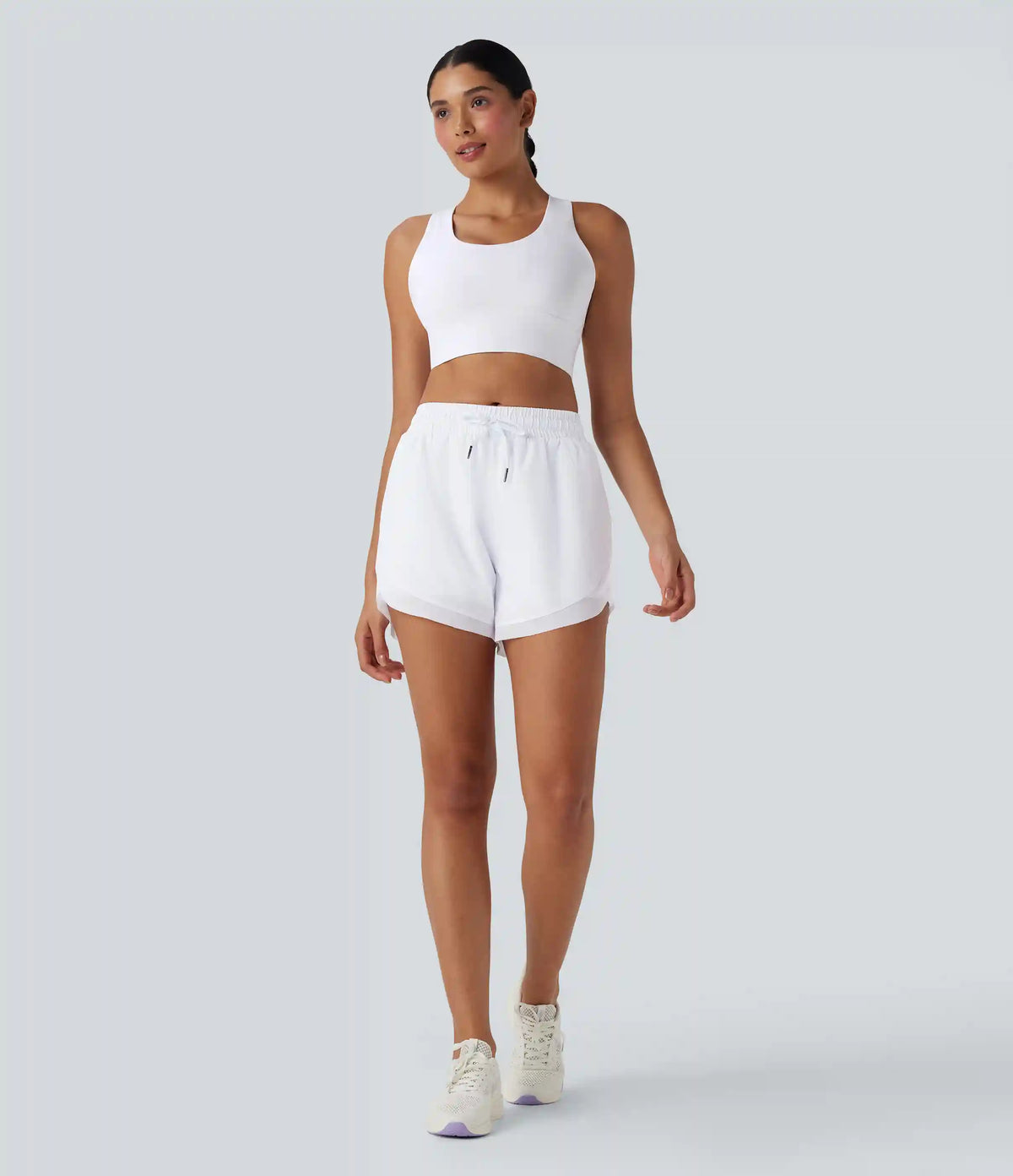 Mid Rise Drawstring Contrast Mesh 2-in-1 Flowy Running Shorts 5''