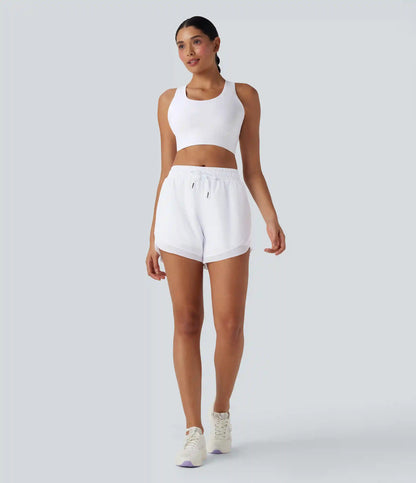 Mid Rise Drawstring Contrast Mesh 2-in-1 Flowy Running Shorts 5''