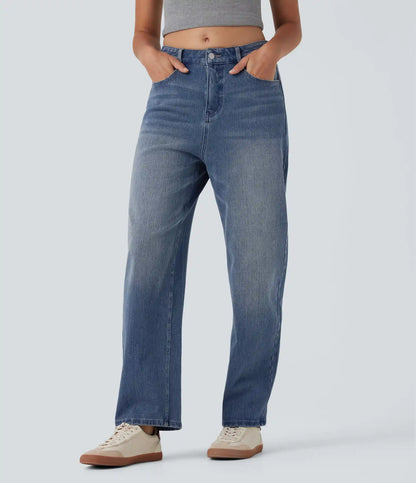Halara Flex™ High Waisted Washed Casual Barrel Leg Jeans with Pockets