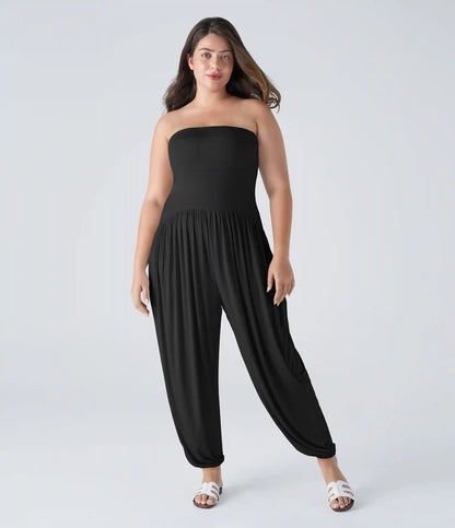 Ribbed Tube Pocket Casual Plus Size Jumpsuit