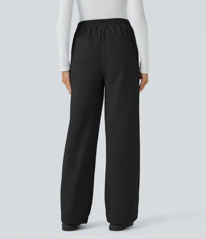 High Waisted Pockets Straight Leg Fleece Casual Pants