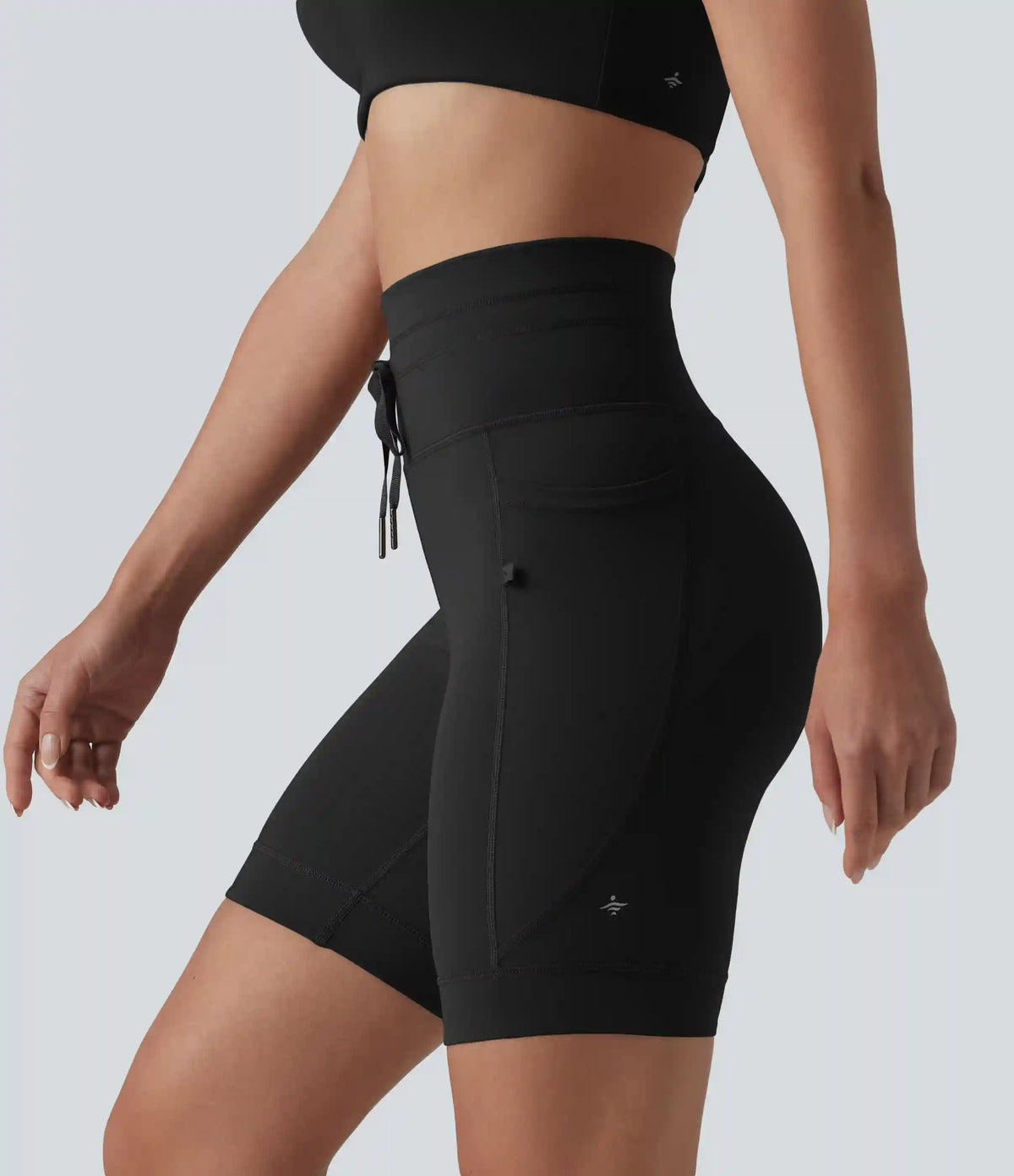High Waisted Drawstring Plain Yoga Biker Shorts 7'' with Pockets