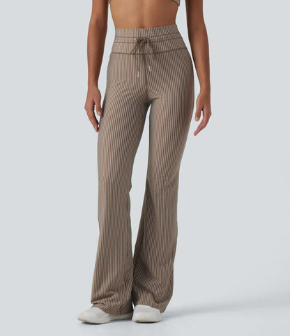 High Waisted Drawstring Stripe Flare Yoga Pants with Pockets