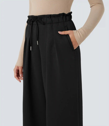 SpacerTek™ Paper Bag High Waisted Drawstring Casual Baggy Pants with Pockets