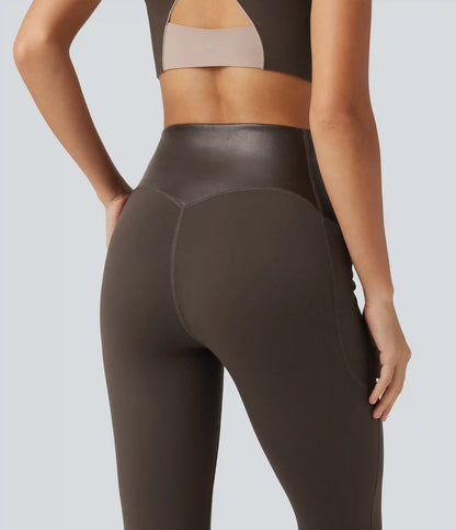 Halara UltraSculpt™ High Waisted Tummy Control Stretchy PU Yoga Leggings with Pockets