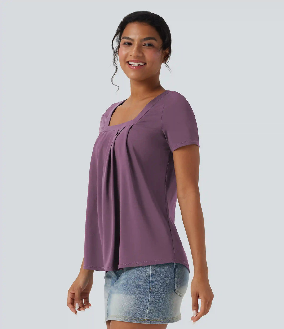 Square Neck Short Sleeve Casual Blouse