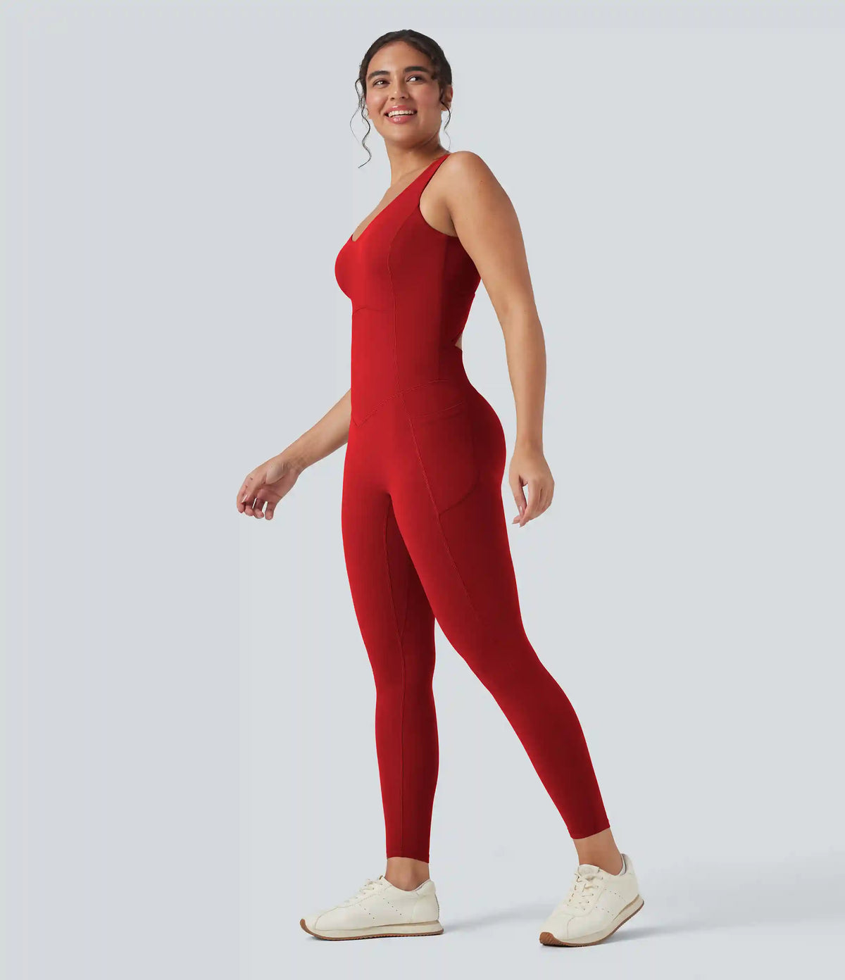 Halara UltraSculpt™ V Neck Tummy Control Butt Lifting Workout Jumpsuit with Pockets
