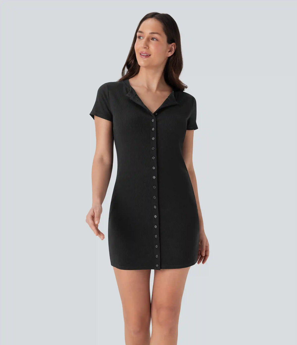 Ribbed Knit Round Neck Mini Casual Dress