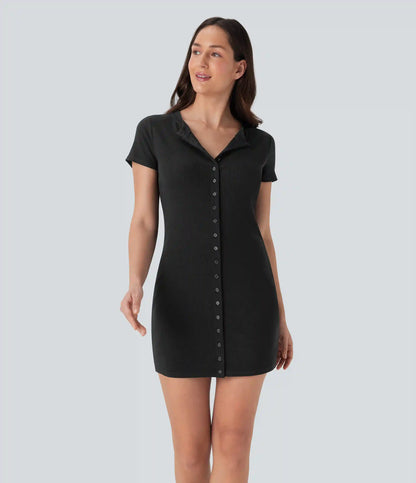 Ribbed Knit Round Neck Mini Casual Dress