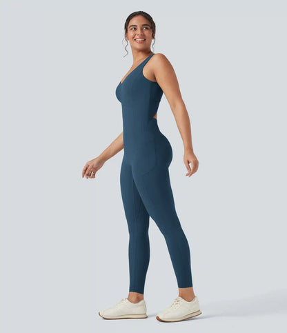 Halara UltraSculpt™ V Neck Tummy Control Butt Lifting Workout Jumpsuit with Pockets