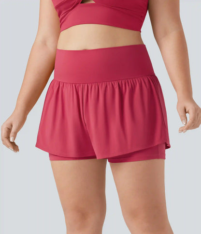 SoftlyZero™ Airy Super High Waisted 2-in-1 InstantCool Yoga Plus Size Shorts 5'' with Pockets