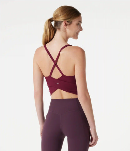 Scoop Neck Built-in Bra Crossover Hem Cropped Yoga Cami Top