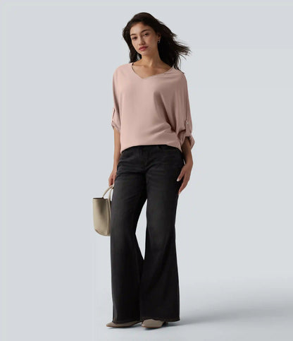 Wrinkle Recovery V Neck Long Sleeve Work Blouse