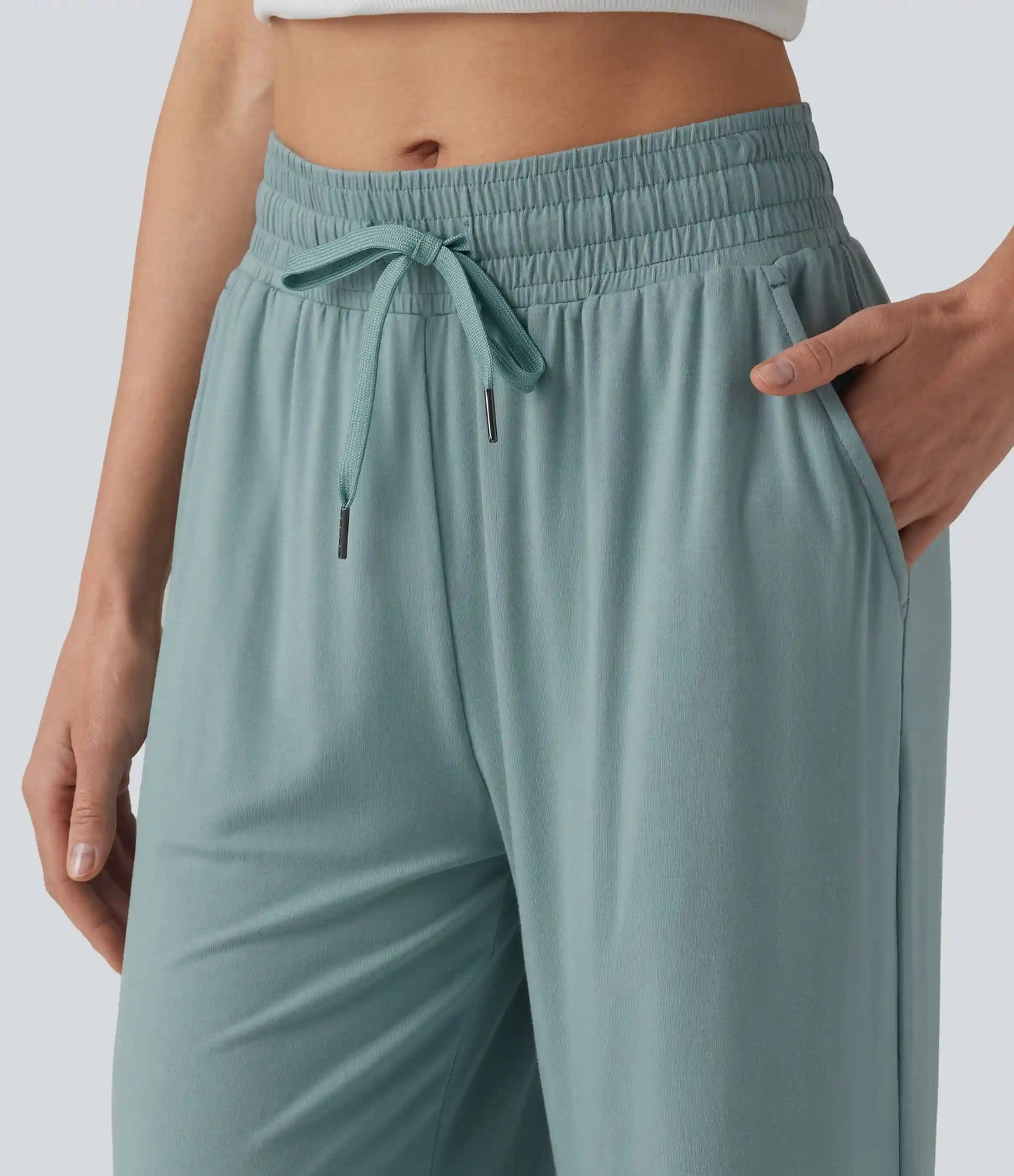 Mid Rise Drawstring Casual Baggy Pants with Pockets