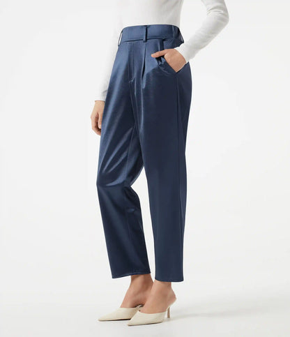 High Waisted Tapered Satin Work Pants with Pockets