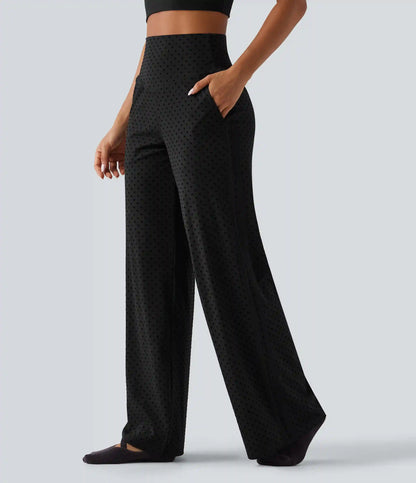 Halara UltraSculpt™ Flocked High Waisted V Shaped Tummy Control Straight Leg Polka Dot Yoga Pants with Pockets