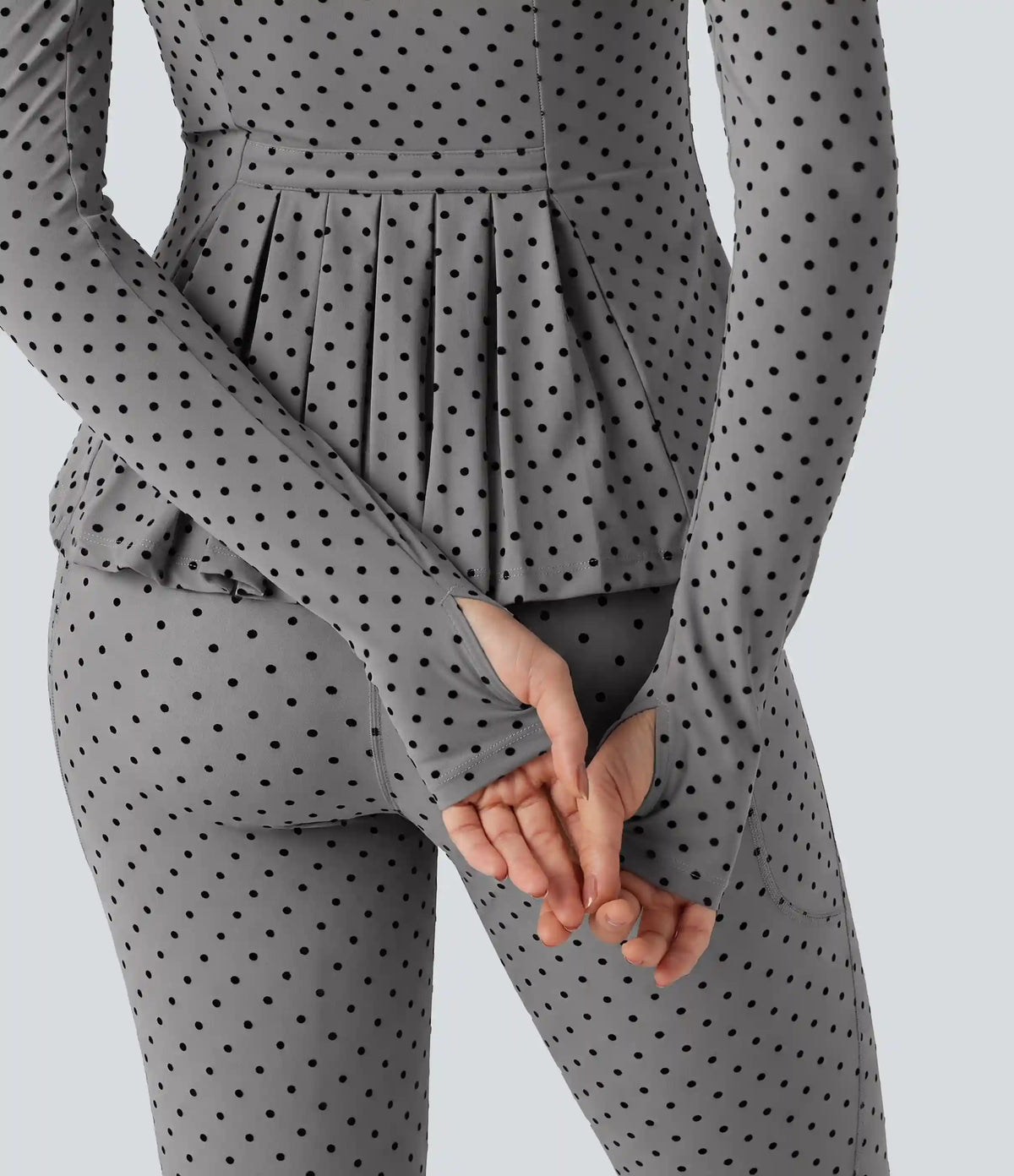 Halara UltraSculpt™ Stand Collar Long Sleeve Thumb Hole Pleated Polka Dot Yoga Jacket with Pockets