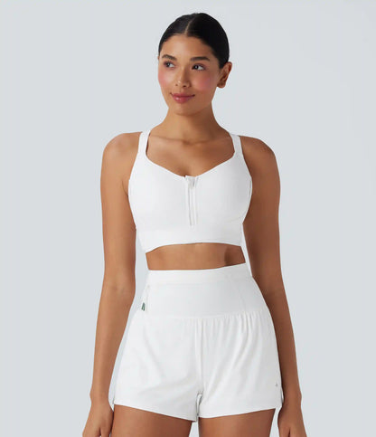 SpeedWave™ Medium Support Push Up Zipper Adjustable Buckle Quick Dry Running Sports Bra