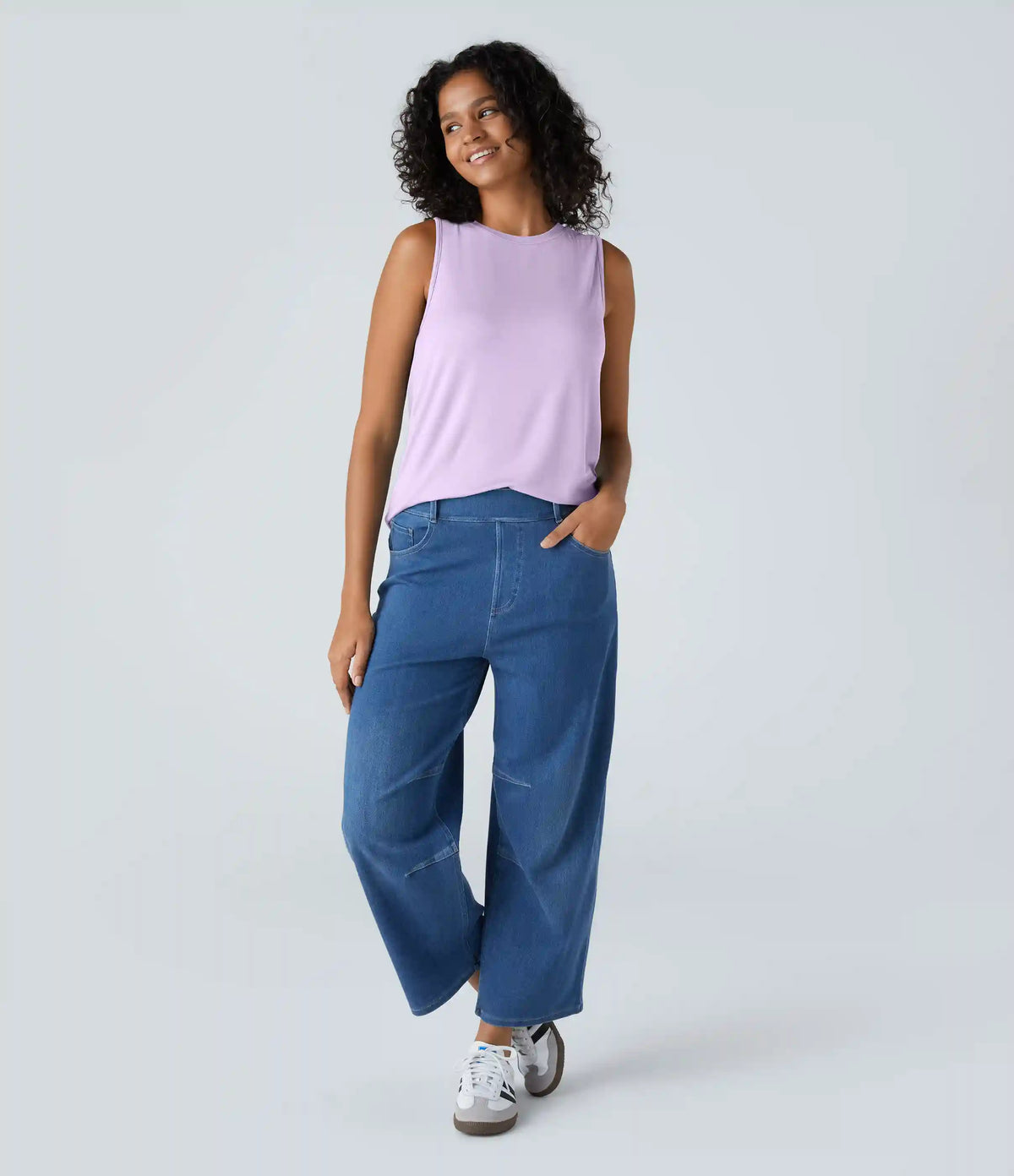 Ribbed Round Neck Basic Casual Tank Top