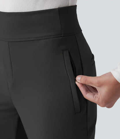Mid Rise Fleece Work Flare Pants with Zip Pockets