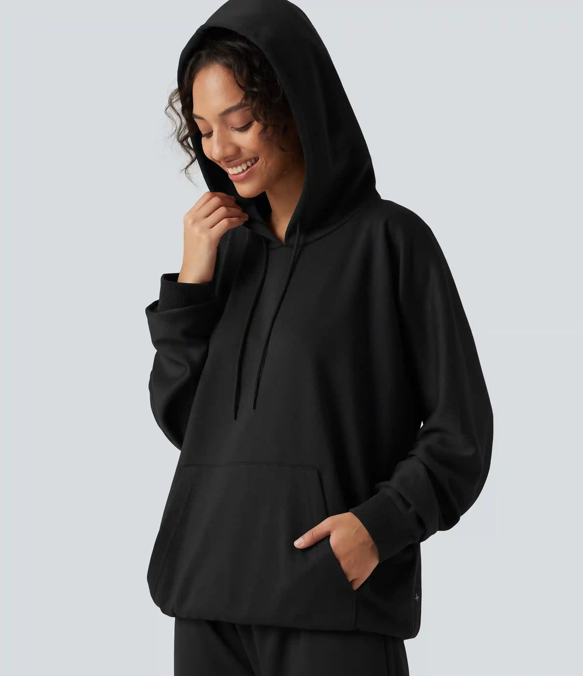 Hooded Round Neck Long Sleeve Casual Sports Sweatshirt with Pocket