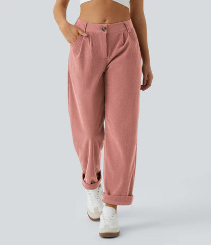 Mid Rise Zipper Pocket Corduroy Casual Pants