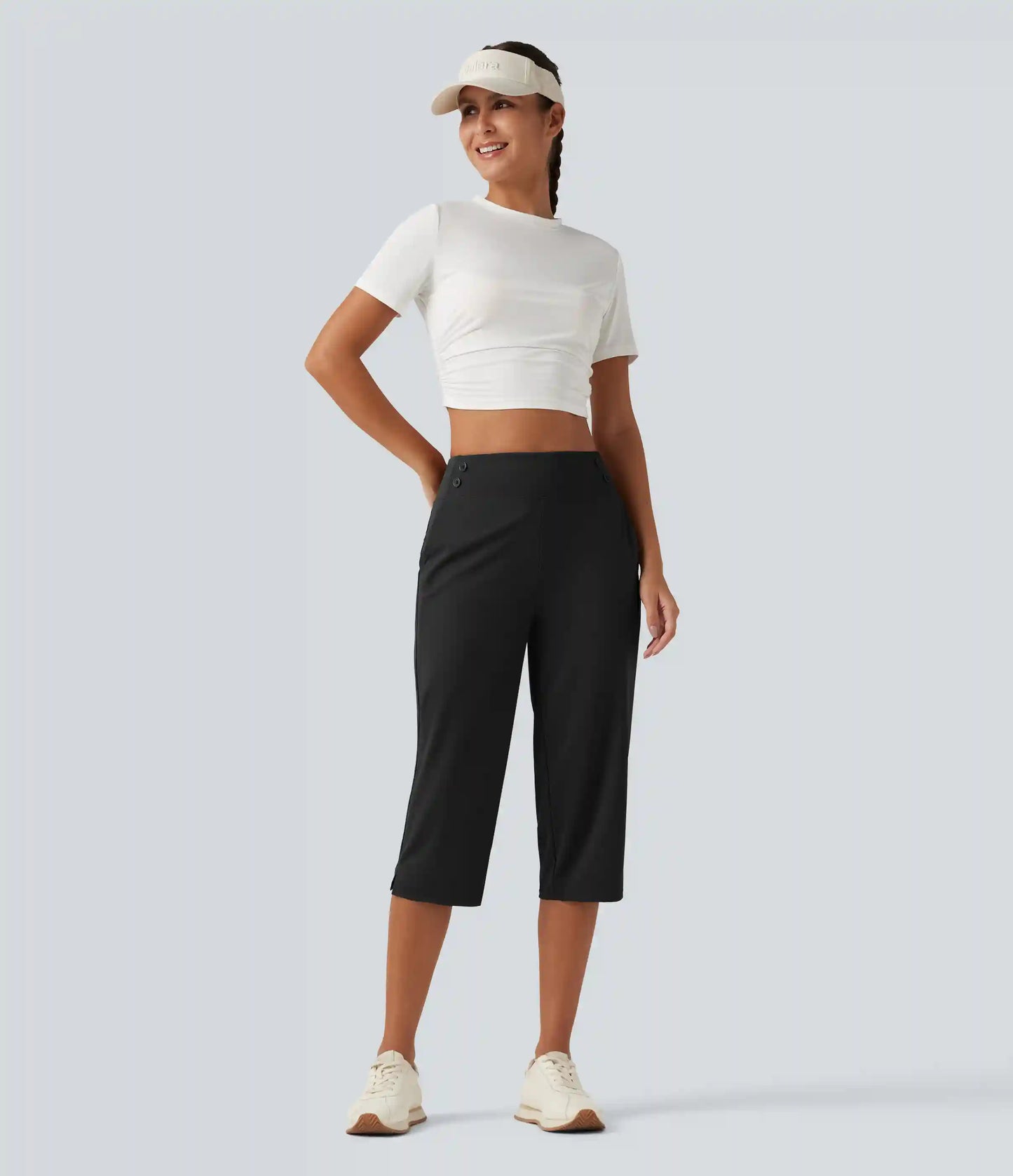 Mid Rise Quick Dry Capri Golf Pants with Pockets-UPF40+