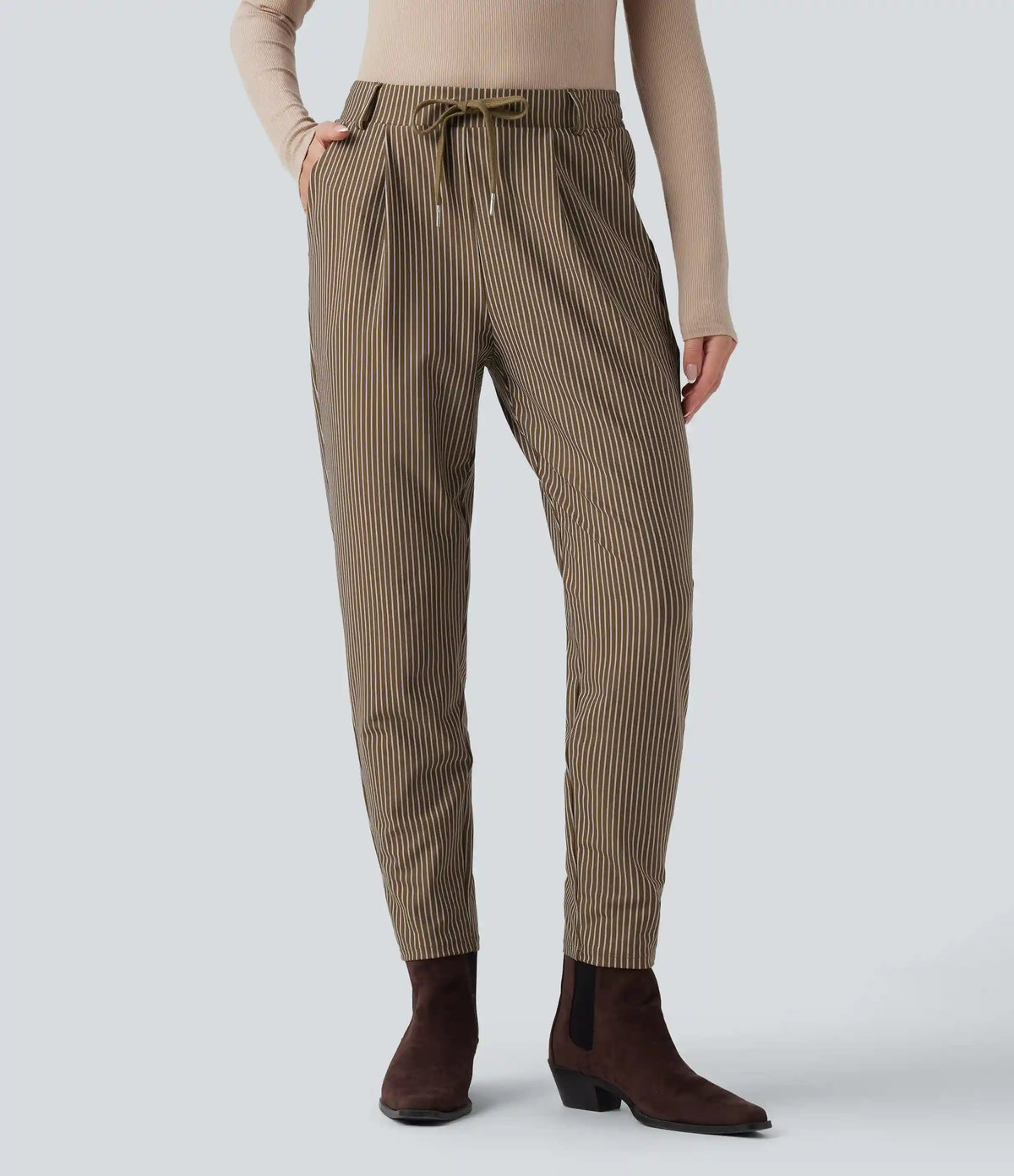 Halara Flex™ Mid Rise Drawstring Tapered Stripe Work Pants with Pockets