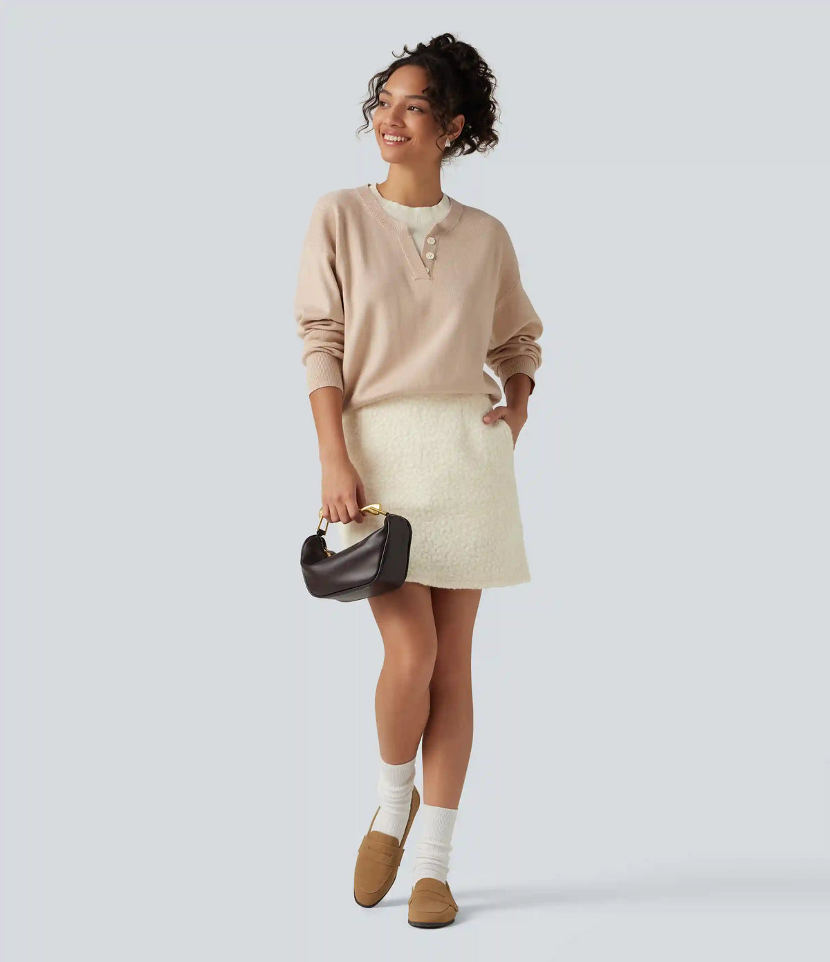 High Waisted A-Line 2-in-1 Teddy Mini Casual Skirt with Pockets