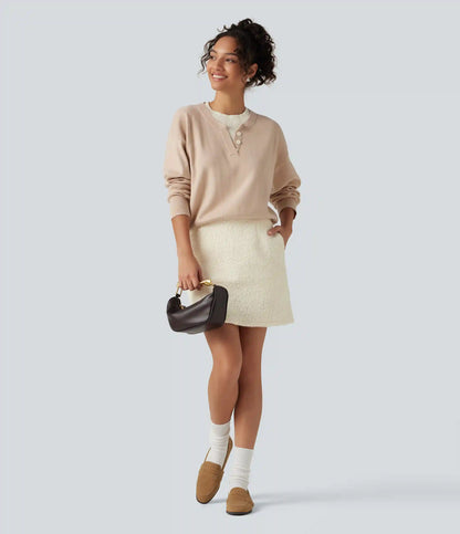 High Waisted A-Line 2-in-1 Teddy Mini Casual Skirt with Pockets