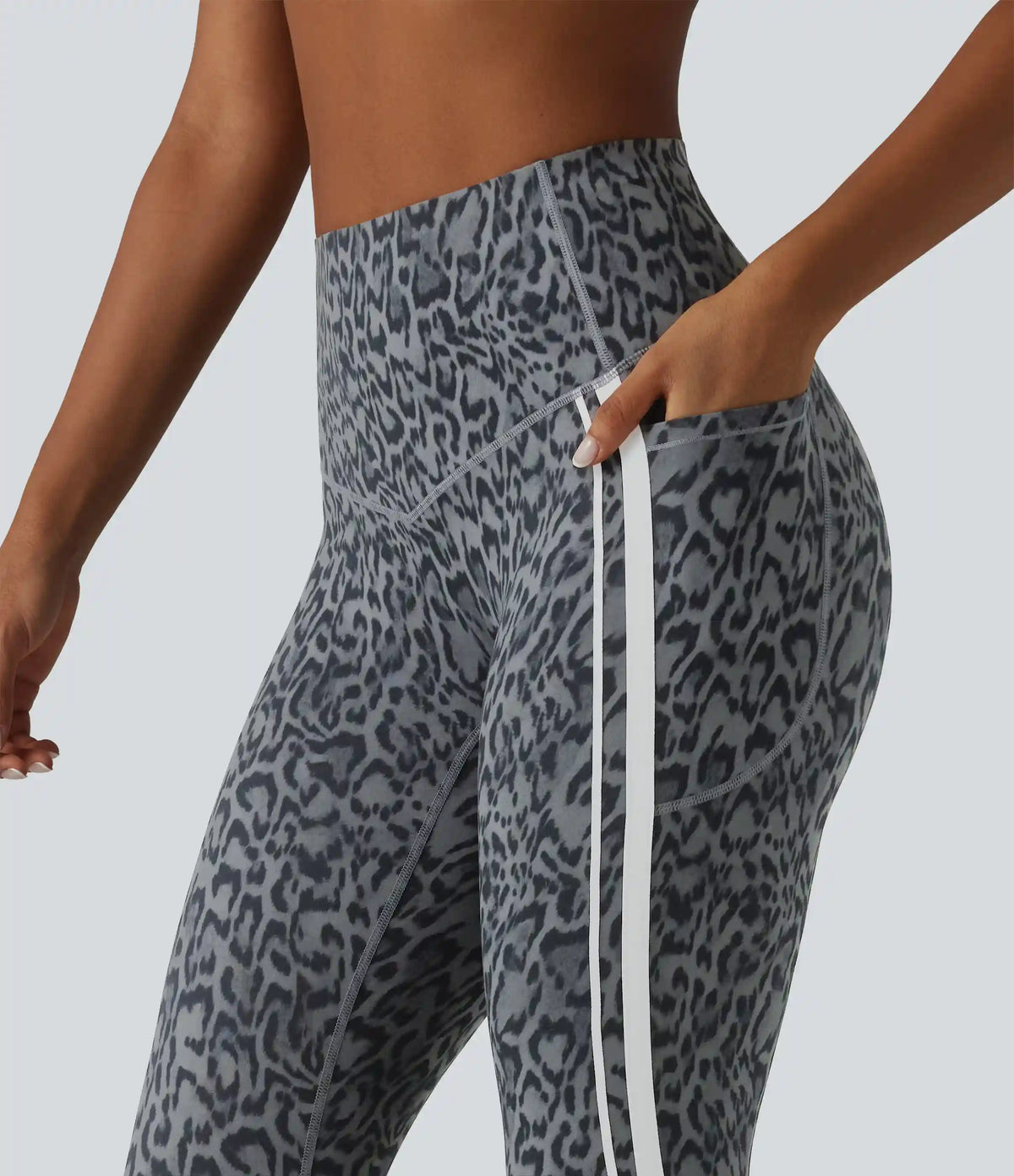 Halara UltraSculpt™ Leopard Print High Waisted Tummy Control Color Block Stripe Capri Training Leggings with Pockets