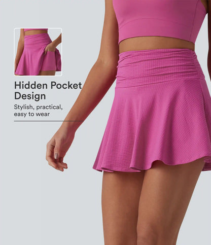 High Waisted 2-in-1 Quick Dry Flare Mini Tennis Skirt with Pockets-UPF40+
