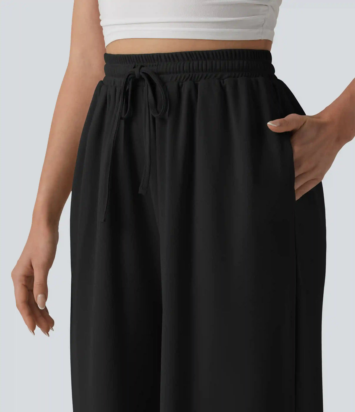 High Waisted Drawstring Baggy Pants with Pockets