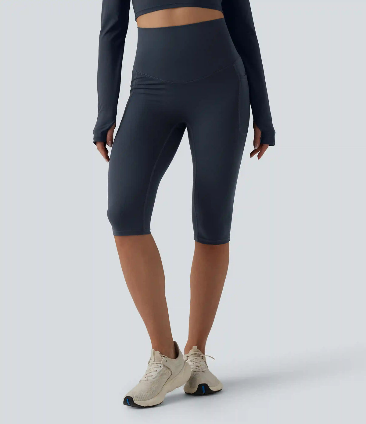 Halara Ultrasculpt™ High Waisted Tummy Control Crossover Back Pedal Pusher Running Leggings with Pockets