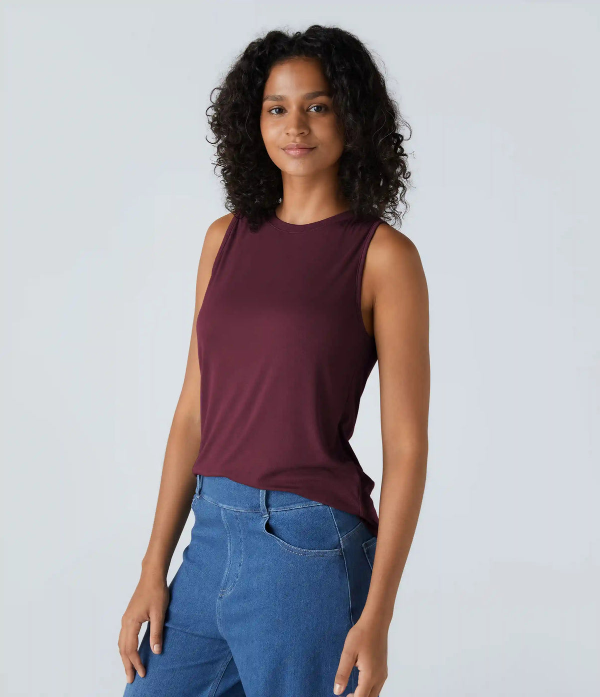 Ribbed Round Neck Basic Casual Tank Top