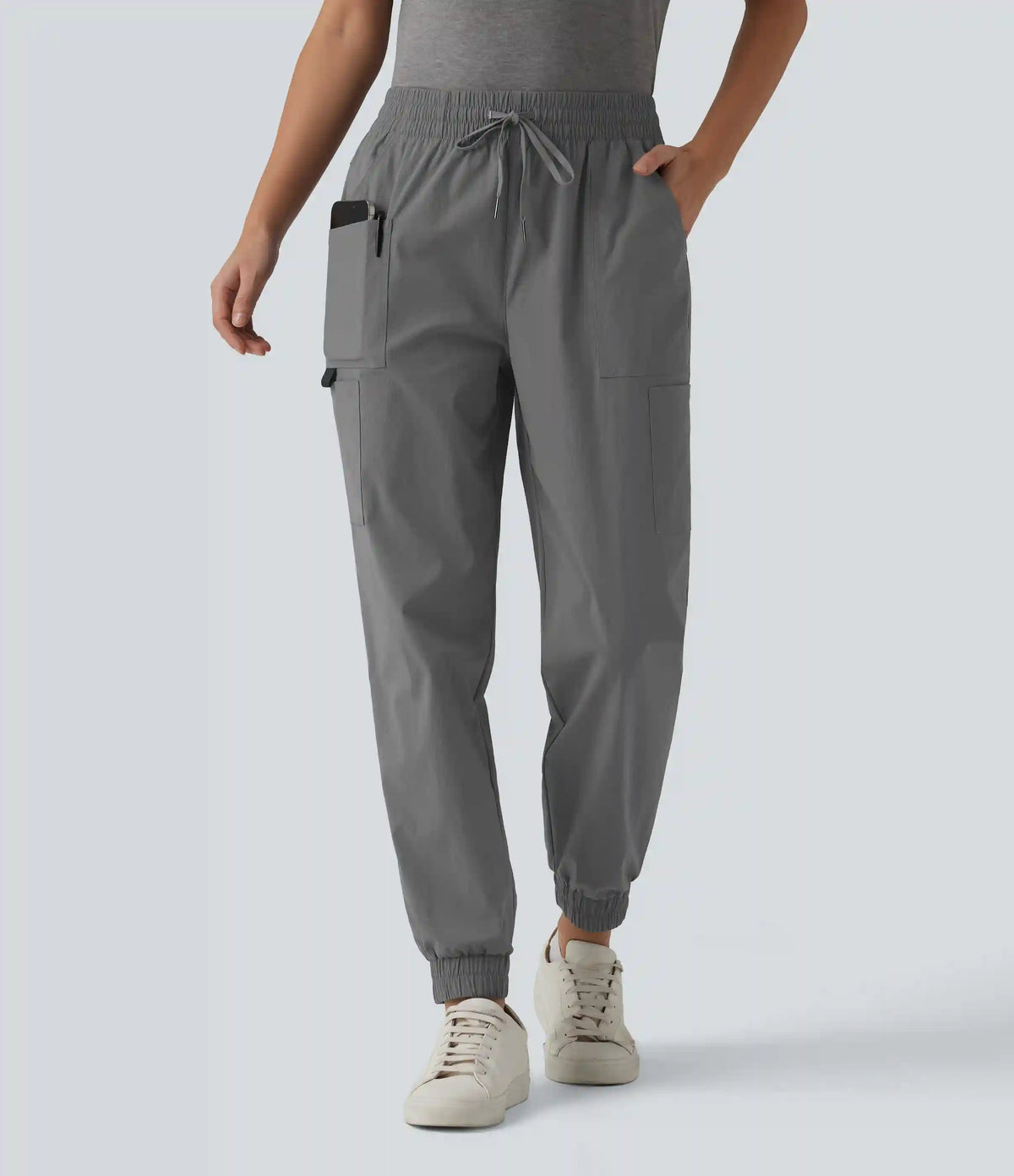 Mid Rise Drawstring Casual Cargo Joggers with Pockets