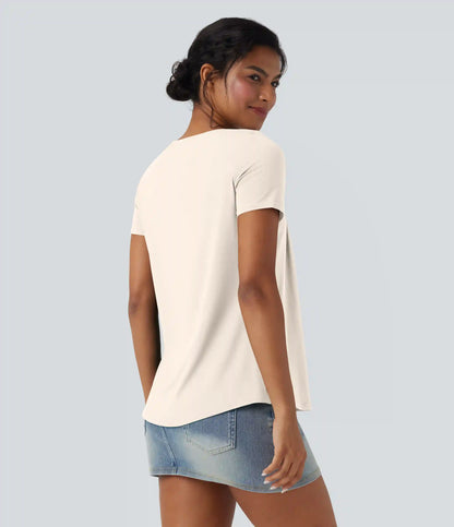 Square Neck Short Sleeve Casual Blouse