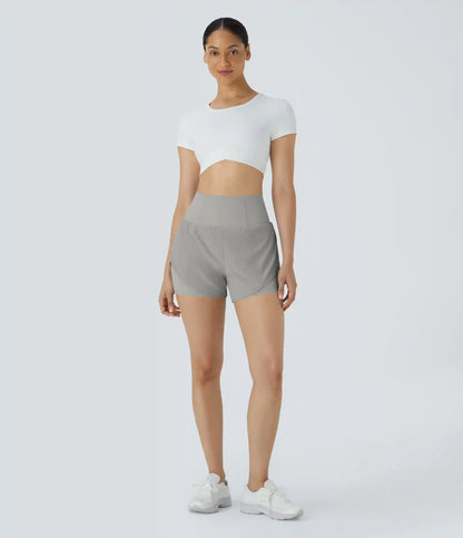 Breezeful™ Super High Waisted Curved Hem 2-in-1 Pocket Quick Dry Yoga Shorts 3.5''