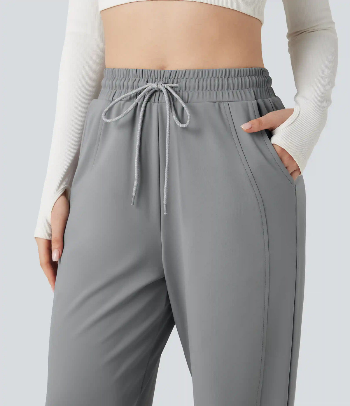 High Waisted Drawstring Straight Leg Yoga Pants with Pockets