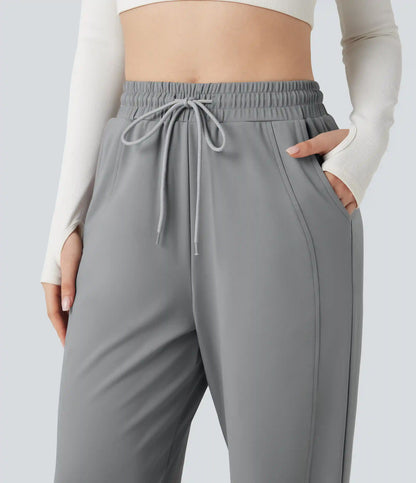 High Waisted Drawstring Straight Leg Yoga Pants with Pockets