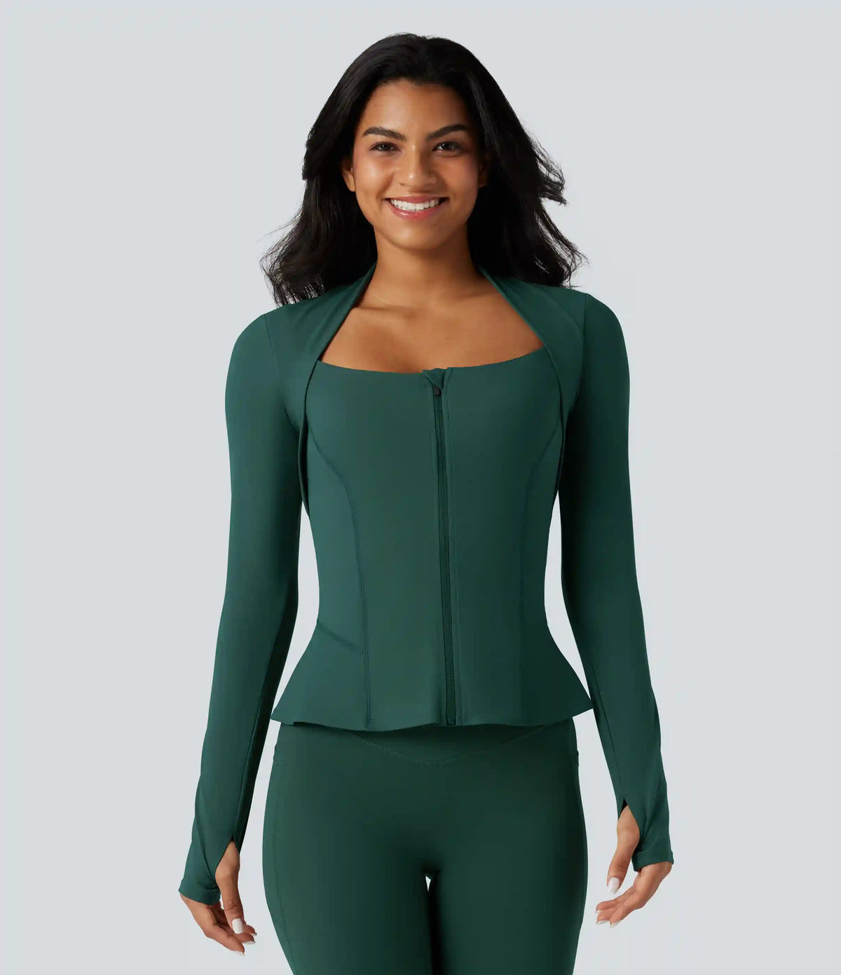 Halara UltraSculpt™ Push-Up Long Sleeve Thumb Hole Zipper Ruffle Hem Yoga Curvy Jacket